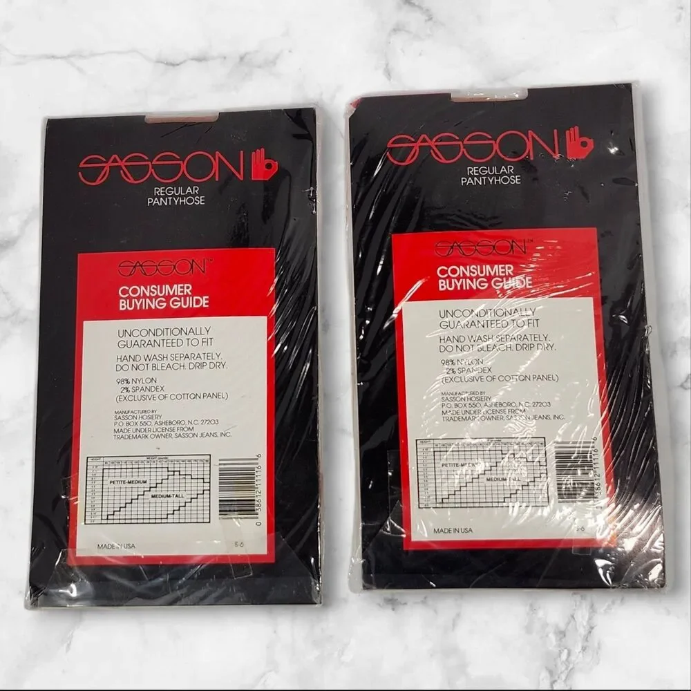 Sasson SRPH-6 Nude Pantyhose 2 Pack Medium Tall Vintage 80s 90s New with Tags